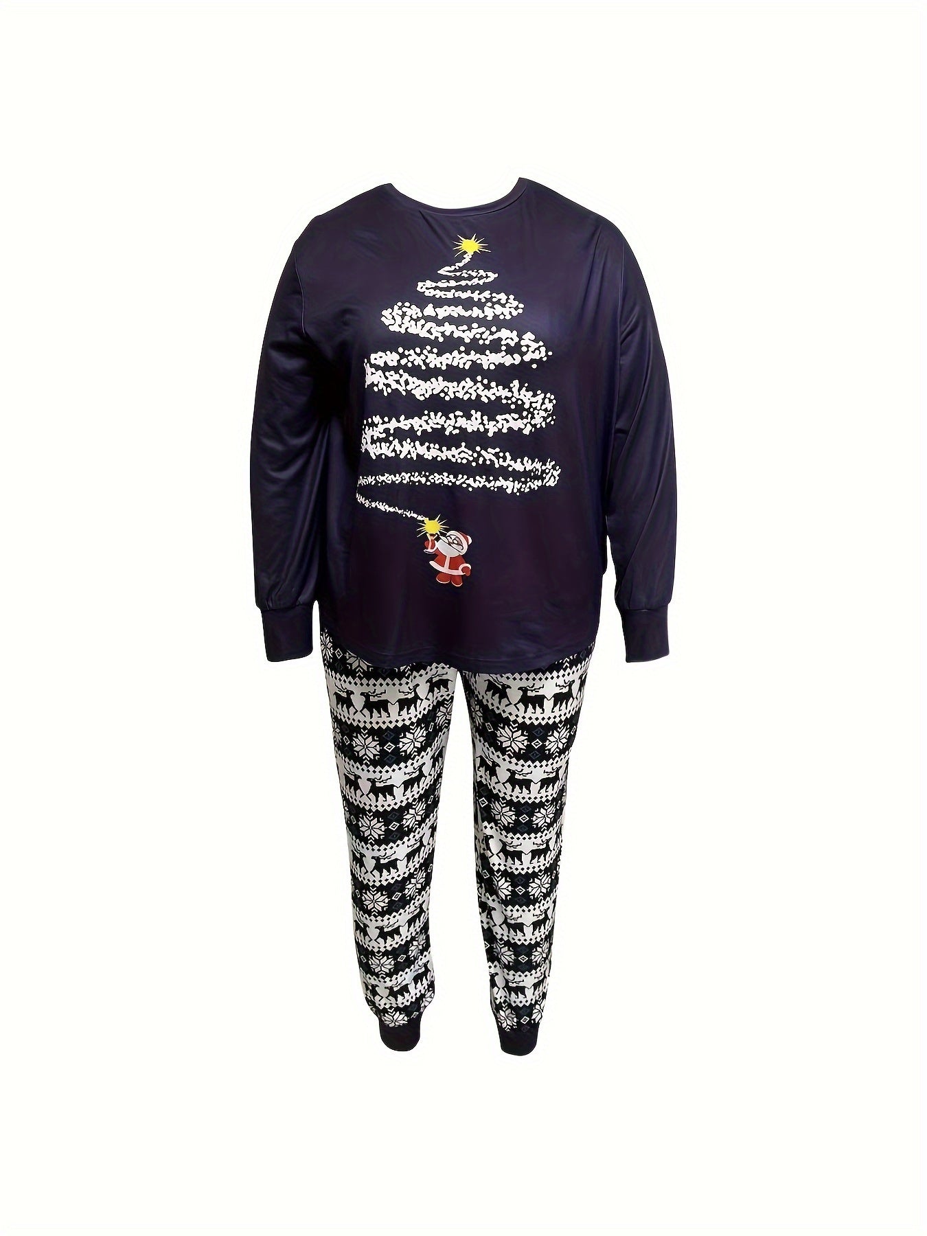 Plus Size Santa & Xmas Tree Print Tee & Joggers Set