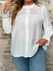 Blouse Women's Solid Eyelet Embroidery Mock Neck Shirt