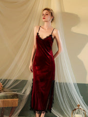 Lace Velvet Nightdress V-neck Sleep Dress