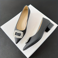 Women's Rhinestone Slip On Chunky Heel Shoes