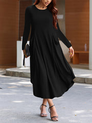 Solid Long Sleeve Casual Dress with Pockets