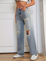 Distressed High Waist Jeans Loose Fit