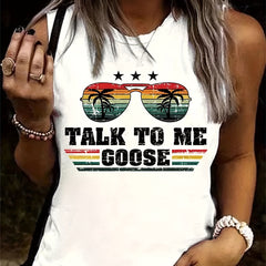Letter Print Tank Top Sleeveless Casual Crew Neck Tank Top