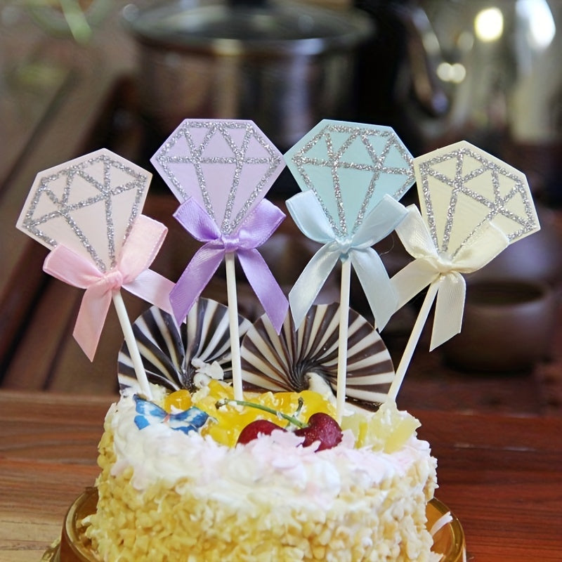 25pcs Glitter Diamond Ring Cupcake Toppers Wedding Decor