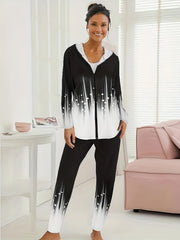 Graphic Print Zipper Hoodie & Pants Outfits Set