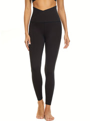 V Cross Waist Sports Leggings Seamless Tummy Control Yoga Pants