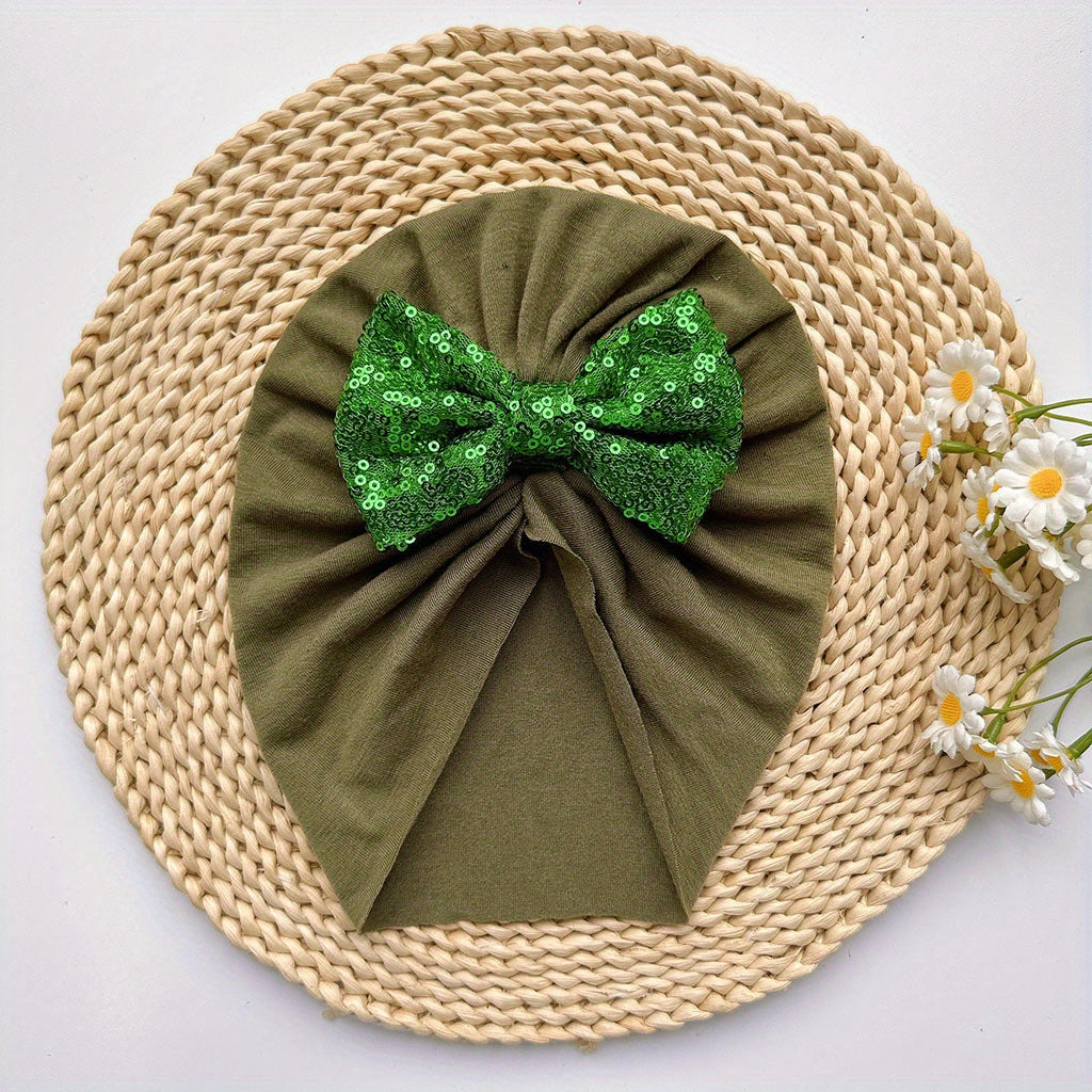 Soft Elastic Baby Sequin Bow Turban Hat