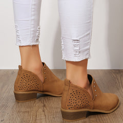 Women's Retro Hollow Out Chunky Heel Ankle Boots