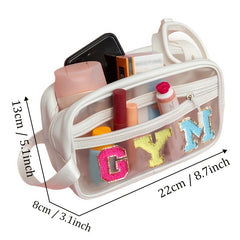 Chenille Letter Patch Clear Makeup Bag Toiletry Pouch for Women