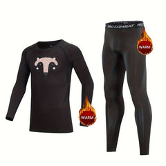 Kids Fleece Lined Compression Base Set with Cartoon Animal Print