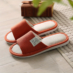 Unisex Cotton Linen Slippers Open Toe Bedroom Slippers