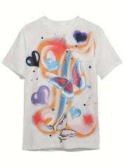 Girls Boys Butterfly & Heart Graphic T-shirt Summer Sports