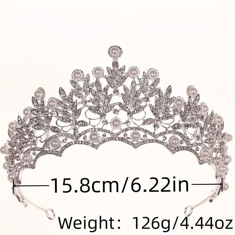 3PCS Faux Pearl Crown Earrings Necklace Set Head Jewelry