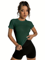 Women's Workout Short Sleeves Gym Running Top with Chest Pad