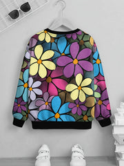 Boys Flower Pattern Sweatshirt Long Sleeve Pullover Top