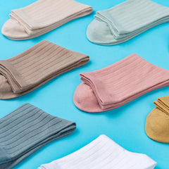 3 Pairs Women's Pastel Crew Socks, Yellow Pink Cream