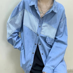 Colorblock Stripe Print Denim Top