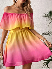 Ombre Print Off Shoulder Mini Dress