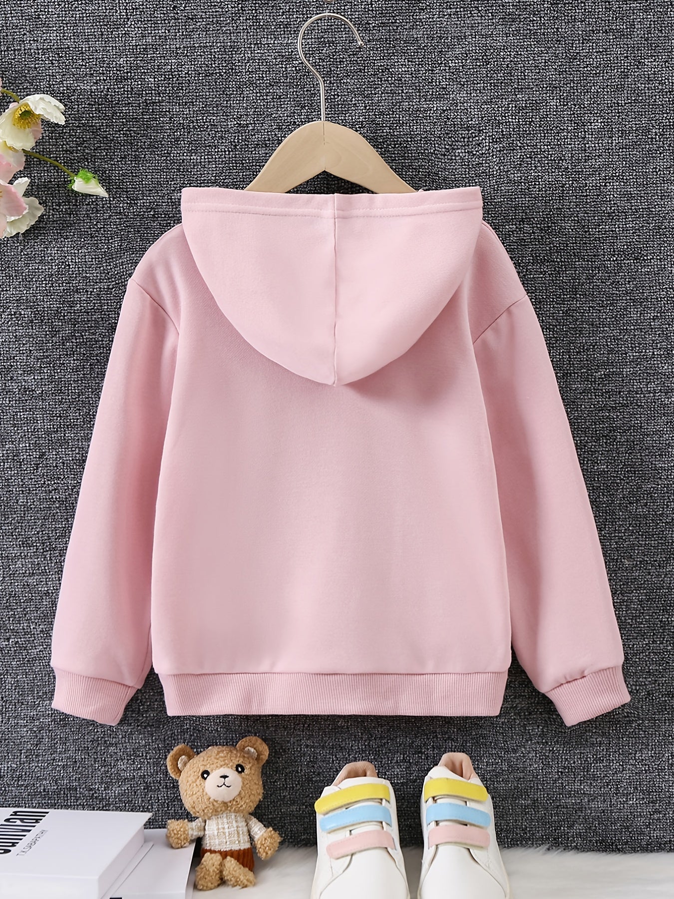 Girls Bear Print Hooded Sweatshirt Long Sleeve Pullover Casual Hoodie