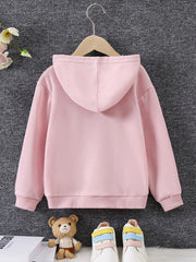 Girls Bear Print Hooded Sweatshirt Long Sleeve Pullover Casual Hoodie