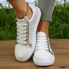 Women's Lace Up Flat Sneakers Low Top Skate Shoes