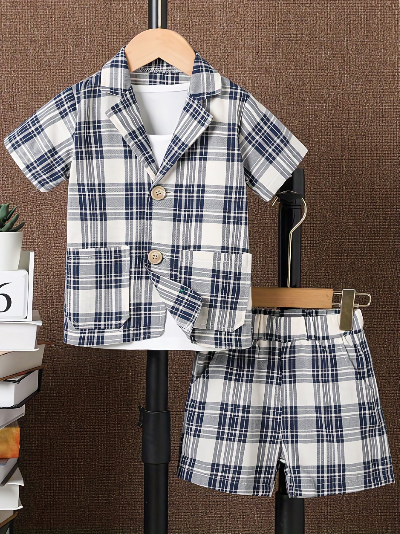 Boys Plaid Suit Short Sleeve Shirt&Vest&Shorts Kids Summer Clothing