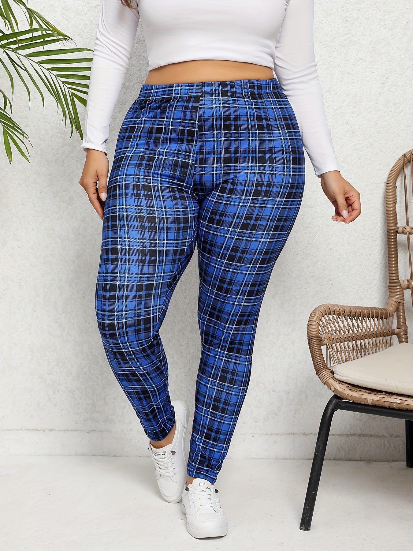 Plaid Print High Rise Skinny Leggings