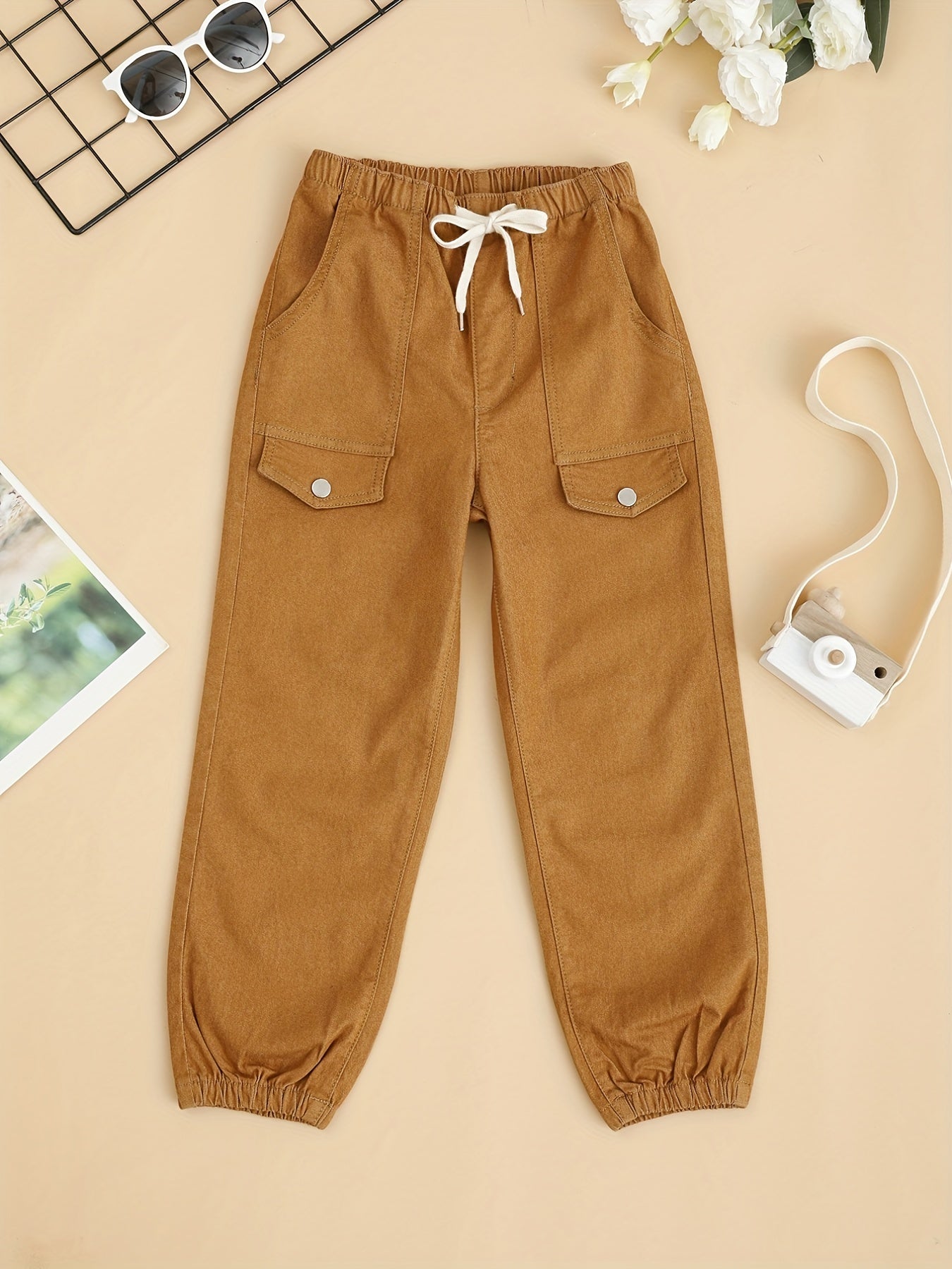 Kids Outdoor Joggers Cargo Pants with Drawstring Waist