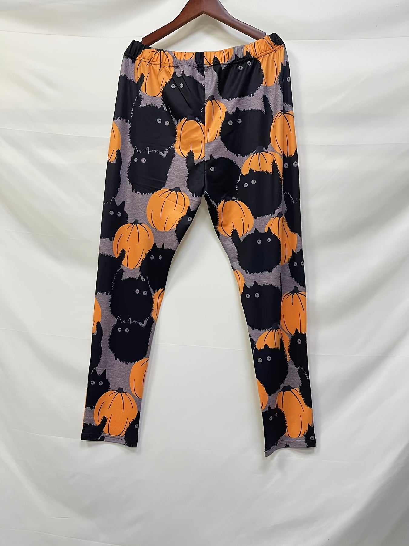 Halloween Cat & Pumpkin Print High Rise Leggings
