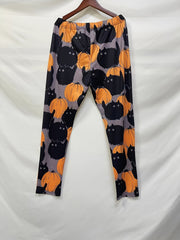 Halloween Cat & Pumpkin Print High Rise Leggings