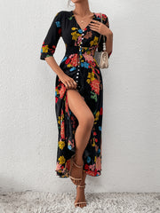 Floral Print Dress V Neck Short Sleeve Dress Casual Every Dress Women's Clothing