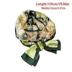Classic Long Skinny Scarf Floral Print Satin Twilly Neckerchief