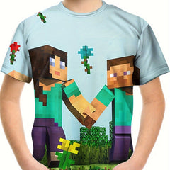 Pixel Friends 3D Print T Shirt Boys Toddler Short Sleeve Crew Neck