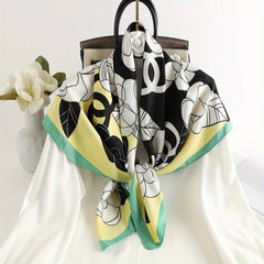 89 92cm Camellia Pattern Silk Square Scarf Sunproof Outdoor Shawl