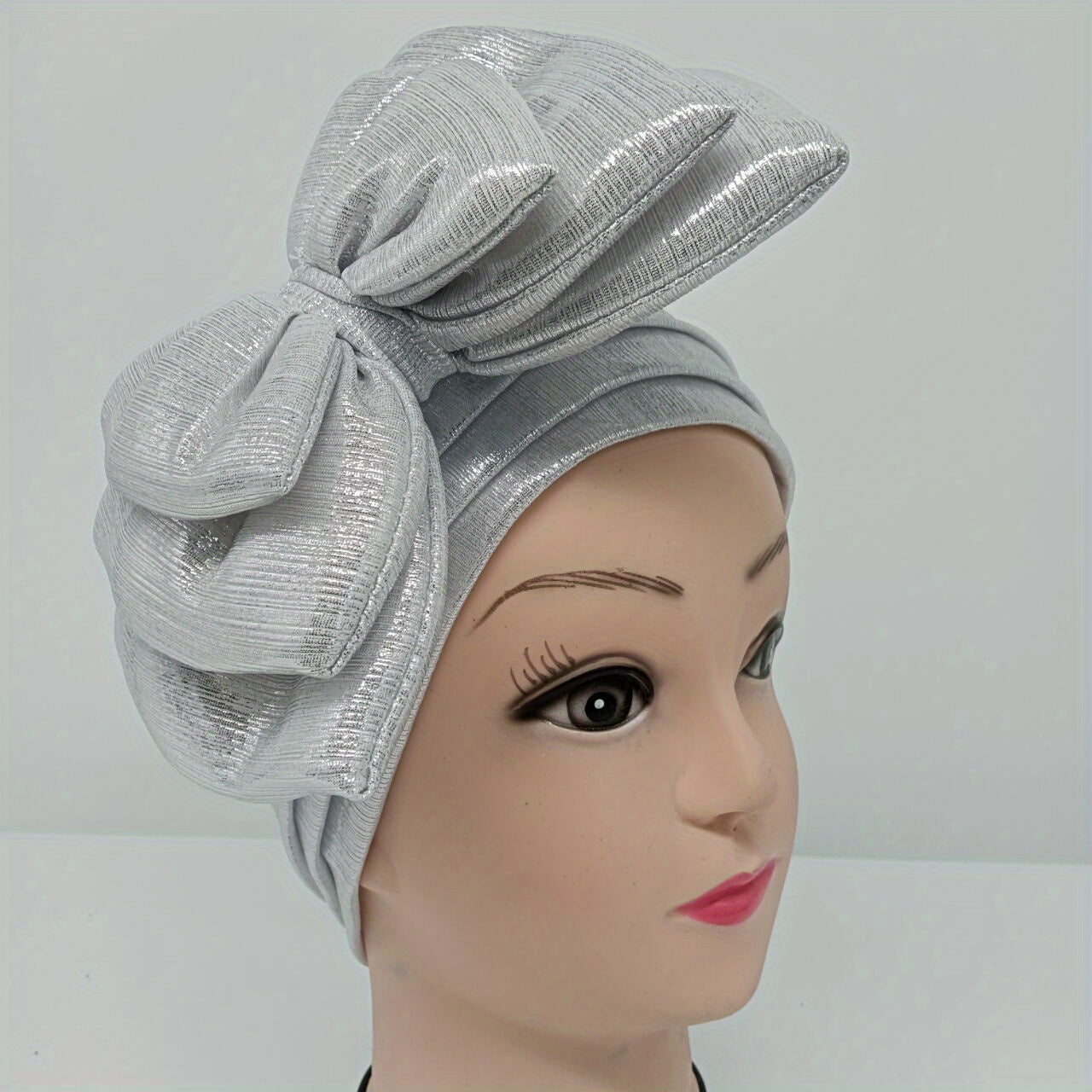 Three Layer Bow Turban Cap Sparkly Bandana Head Wrap Women Vintage Lightweight