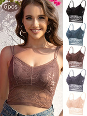 5pcs Floral Lace Wireless Bras Double Straps Women's Lingerie