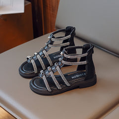 Girls Rhinestone Open Toe Sandals, Breathable Non-slip Summer Shoes