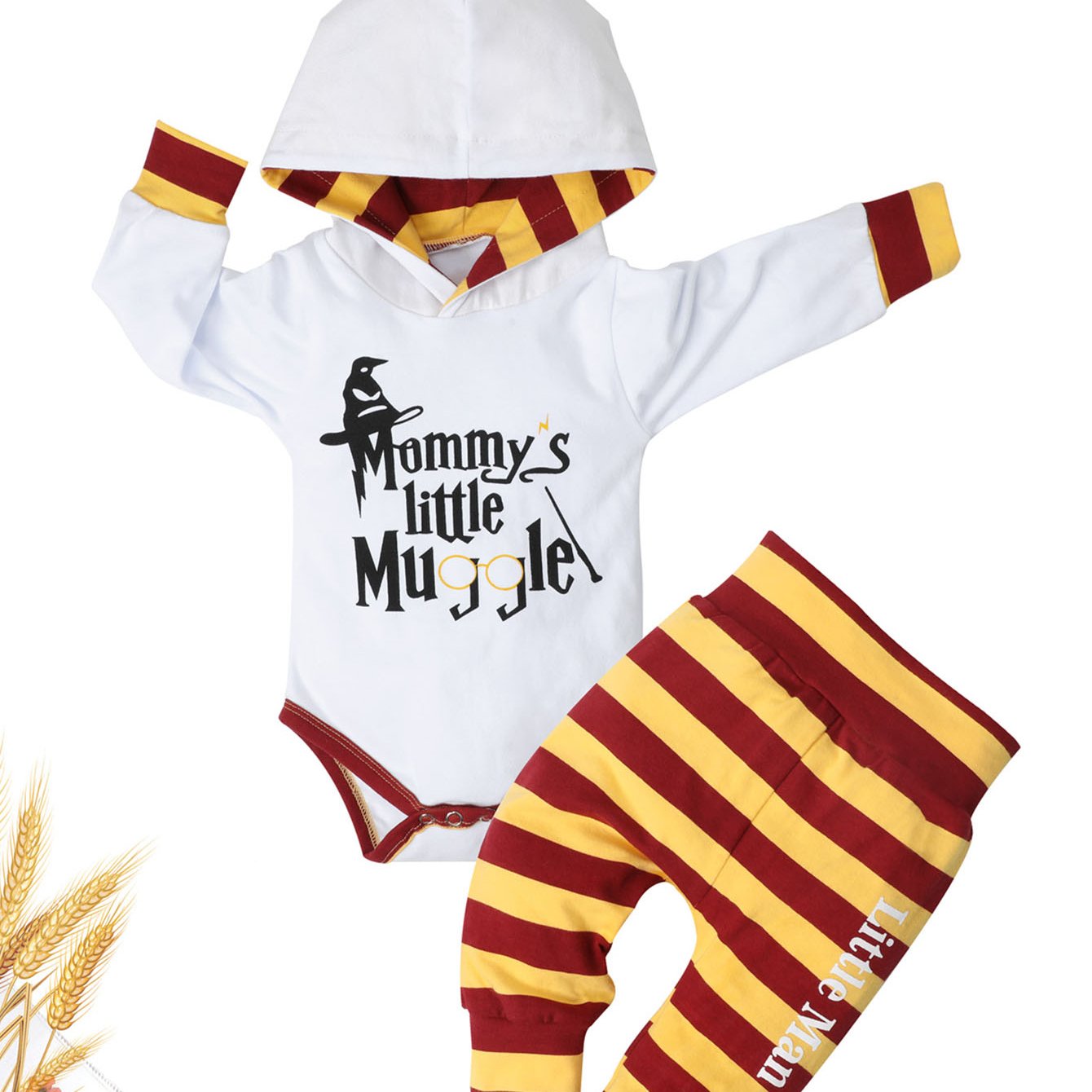Baby Boys Mommy's Little Muggle Hooded Onesie & Striped Pants Set