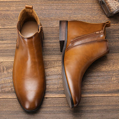 Men's Zipper Chelsea Boots Round Toe Ankle Boots