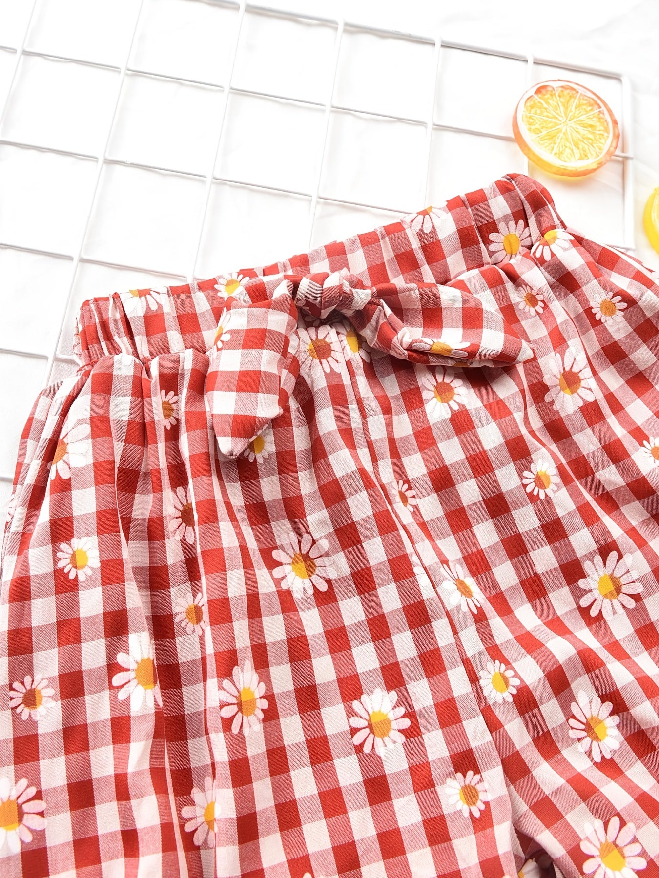 Girls Plaid Daisy Bow Elastic Waist Shorts Kids Summer Clothes