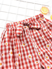 Girls Plaid Daisy Bow Elastic Waist Shorts Kids Summer Clothes