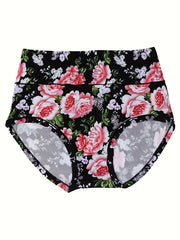 Women's Plus Floral Print High Waisted Soft Panties 4pcs Set