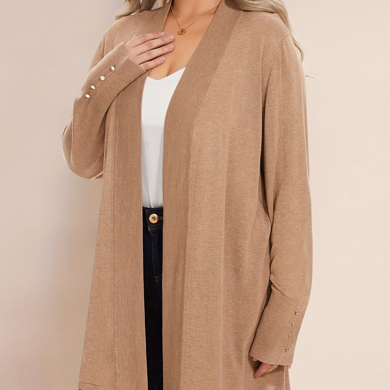 Solid Long Sleeve Open Front Cardigan