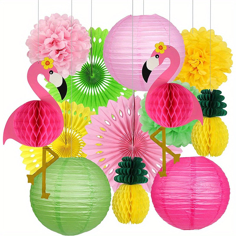 13pcs Flamingo Hawaiian Party Decoration Set