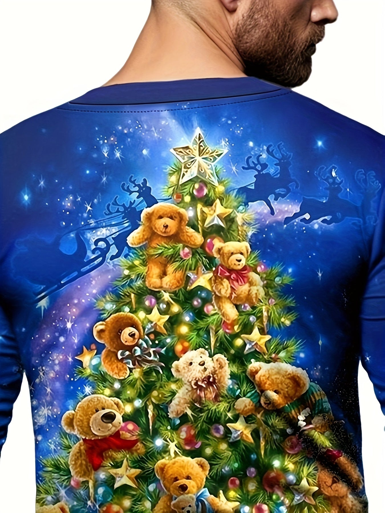 Christmas Tree Print Men's Long Sleeve Tee Stylish Autumn Shirt