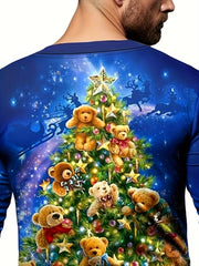 Christmas Tree Print Men's Long Sleeve Tee Stylish Autumn Shirt