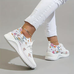 Flower & Butterfly Platform Sneakers Lace Up Shoes