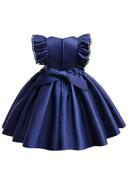 Girls' Formal Dress Bowknot & Beaded Satin Party Flower Girl Dress Tutu Gown