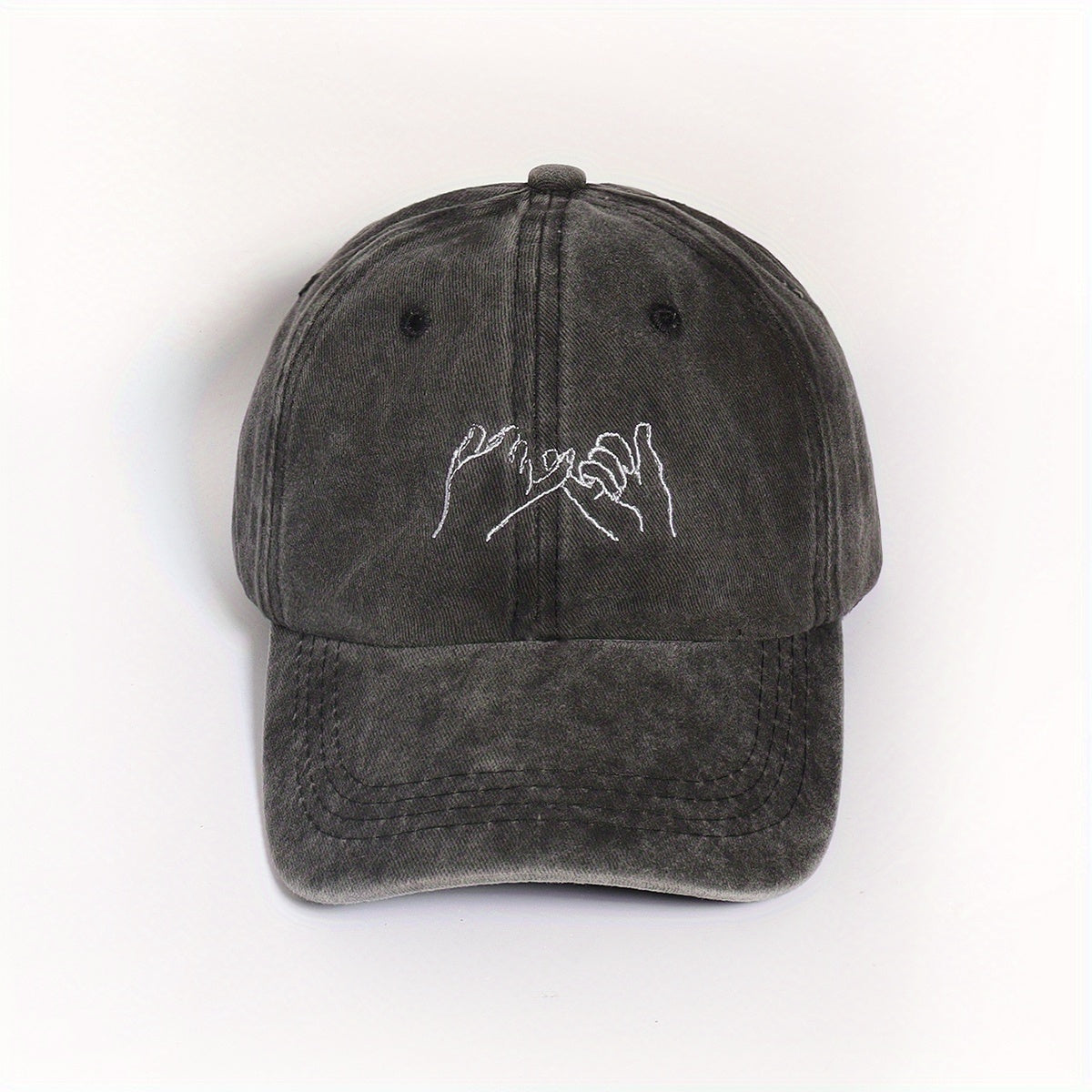 Distressed Gray Embroidered Baseball Cap