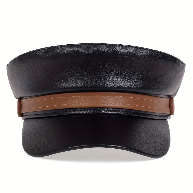 Vintage PU Leather Beret Cap Block Berets Women Punk Octagonal Hats Painter Cap